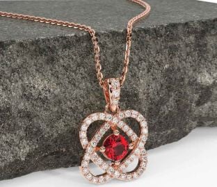 Diamond Ruby Rose Gold Celtic Necklace
