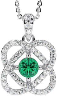 Diamond Emerald Silver Celtic Necklace