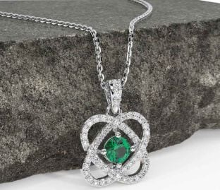 Diamond Emerald Silver Celtic Necklace