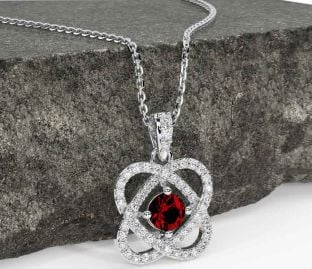 Diamond Garnet Silver Celtic Necklace
