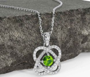 Diamond Peridot Silver Celtic Necklace