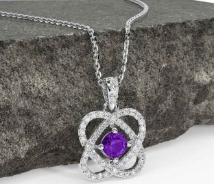 Diamond Amethyst White Gold Celtic Necklace