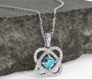 Diamond Aquamarine White Gold Celtic Necklace