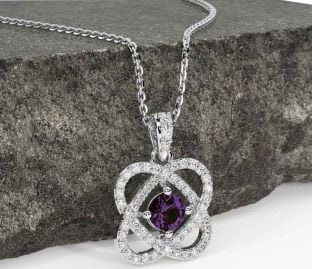 Diamond Alexandrite White Gold Celtic Necklace