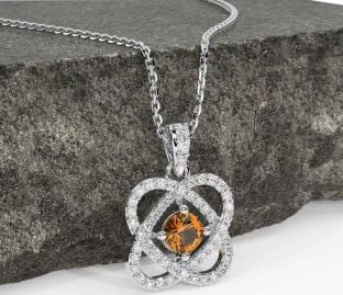 Diamond Citrine White Gold Celtic Necklace