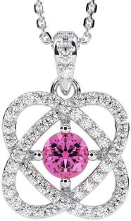Diamond Pink Tourmaline White Gold Celtic Necklace