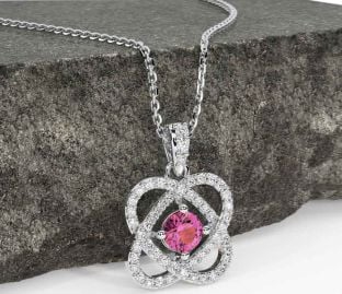 Diamond Pink Tourmaline White Gold Celtic Necklace