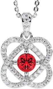 Diamond Ruby White Gold Celtic Necklace