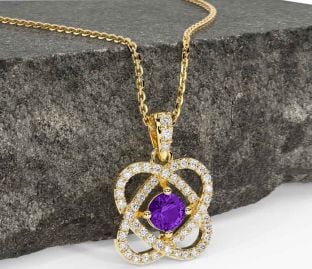Diamond Amethyst Gold Celtic Necklace
