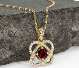 Diamond Garnet Gold Celtic Necklace