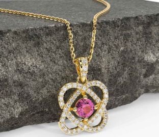 Diamond Pink Tourmaline Gold Celtic Necklace