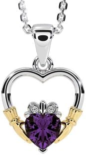 Diamond Alexandrite Gold Silver Claddagh Heart Necklace