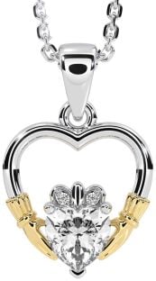 Diamond Gold Silver Claddagh Heart Necklace