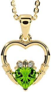 Diamond Peridot Gold Silver Claddagh Heart Necklace
