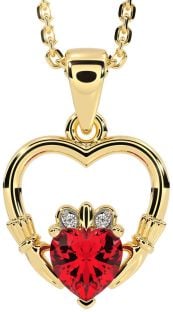 Diamant Robijn Goud Zilver Claddagh Hart Halsketting