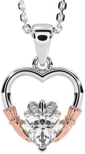 Diamond White Rose Gold Claddagh Heart Necklace