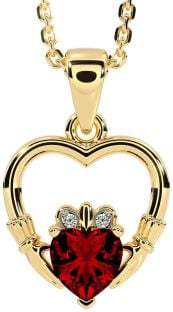 Diamond Garnet Gold Claddagh Heart Necklace
