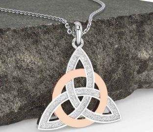 Rose Gold Silver Celtic Trinity Knot Necklace