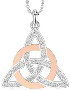 White Rose Gold Celtic Trinity Knot Necklace