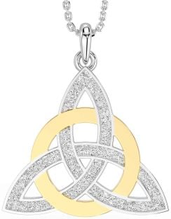 White Yellow Gold Celtic Trinity Knot Necklace