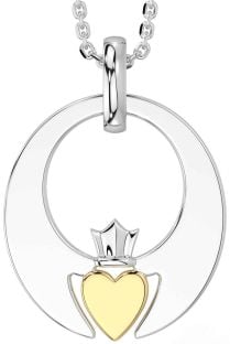 White Yellow Gold Claddagh Necklace