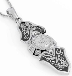 Diamond Silver Black Rhodium Celtic Warrior Necklace