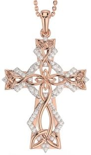 Large Diamond Rose Gold Celtic Cross Necklace