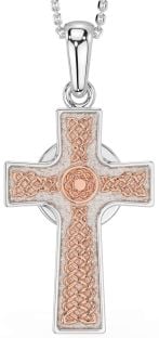 White Rose Gold Celtic Cross Necklace