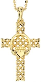 Gold Silver Claddagh Celtic Cross Necklace