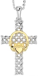 Gold Silver Claddagh Celtic Cross Necklace