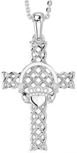 Silver Claddagh Celtic Cross Necklace