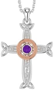 Amethyst Rose Gold Silver Celtic Cross Necklace