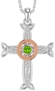 Peridot Rose Gold Silver Celtic Cross Necklace