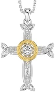 Diamond Gold Silver Celtic Cross Necklace