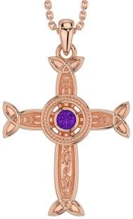 Amethyst Rose Gold Silver Celtic Cross Necklace