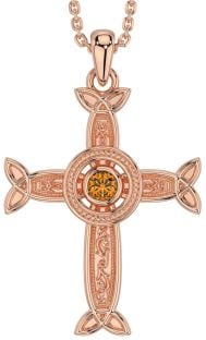 Citrine Rose Gold Silver Celtic Cross Necklace