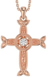 Diamond Rose Gold Silver Celtic Cross Necklace