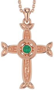 Emerald Rose Gold Silver Celtic Cross Necklace