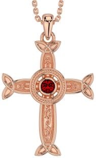 Garnet Rose Gold Silver Celtic Cross Necklace