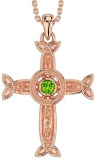 Peridot Rose Gold Silver Celtic Cross Necklace