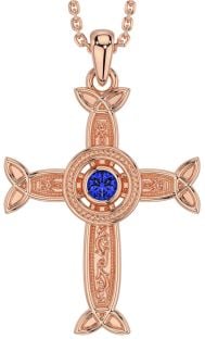 Sapphire Rose Gold Silver Celtic Cross Necklace