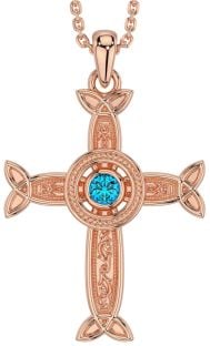 Topaz Rose Gold Silver Celtic Cross Necklace