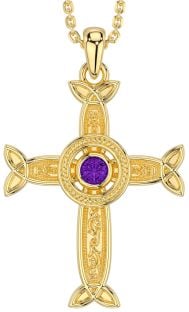 Amethyst Gold Silver Celtic Cross Necklace