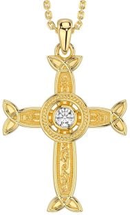 Diamond Gold Silver Celtic Cross Necklace