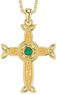 Emerald Gold Silver Celtic Cross Necklace