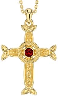 Garnet Gold Silver Celtic Cross Necklace