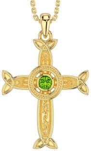 Peridot Gold Silver Celtic Cross Necklace