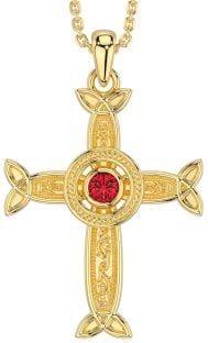 Ruby Gold Silver Celtic Cross Necklace