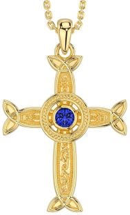 Sapphire Gold Silver Celtic Cross Necklace