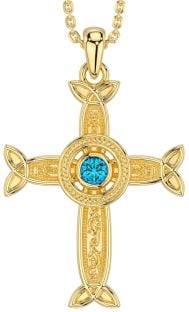 Topaz Gold Silver Celtic Cross Necklace